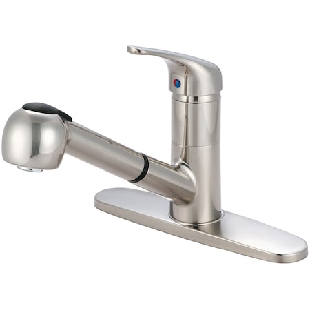 Olympia Faucets Single Handle Pull-Out Kitchen Faucet, Compression Hose, Stndard, Nckl K-5030-BN